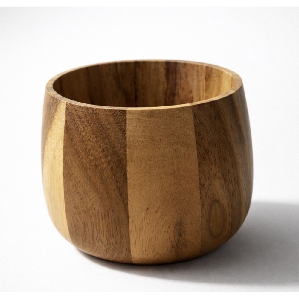 Vintage Acacia Wood Calabash Bowl Small Scandi‎ Danish Minimalist Natural Grain